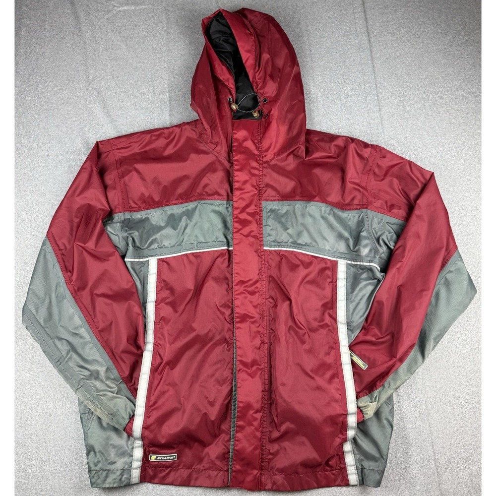 Stearns Dry Wear Hooded Rain Jacket Red Gray Nylon Medium Waterproof